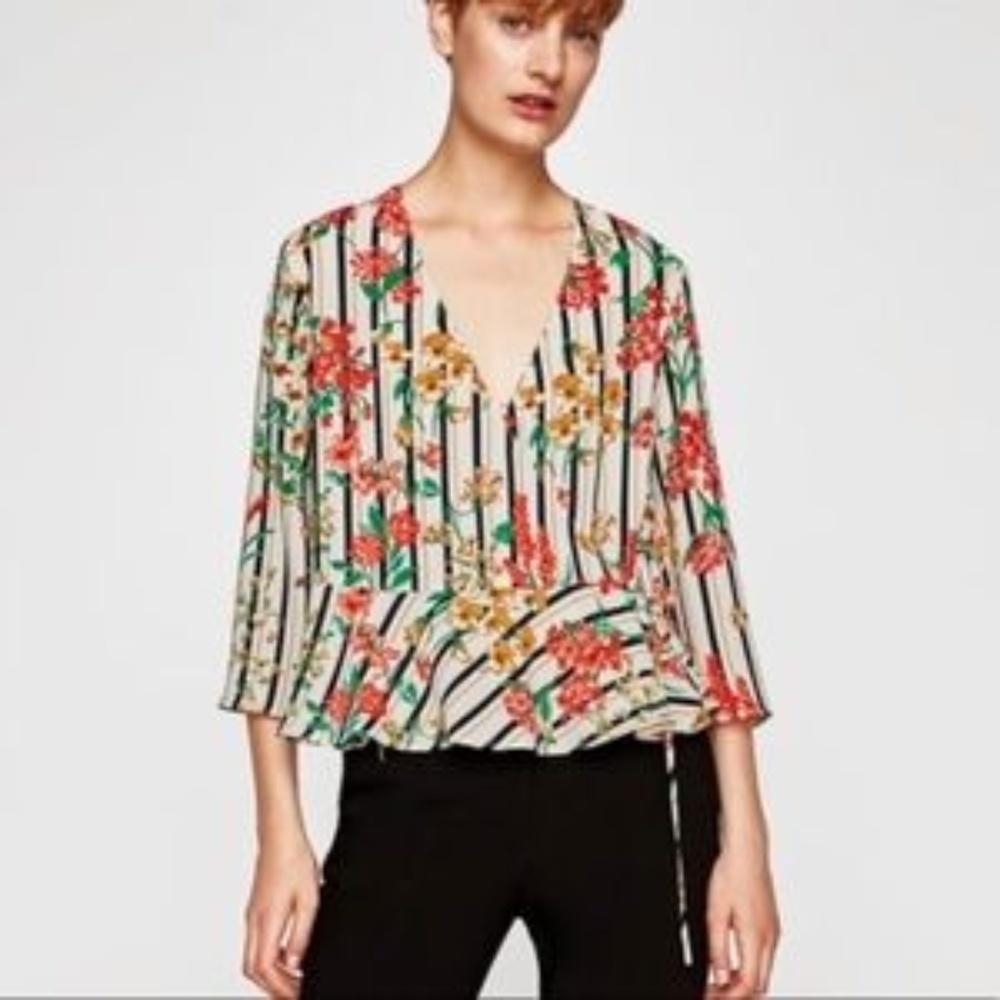 *NWOT* Zara Floral Striped Wrap Top - XS
